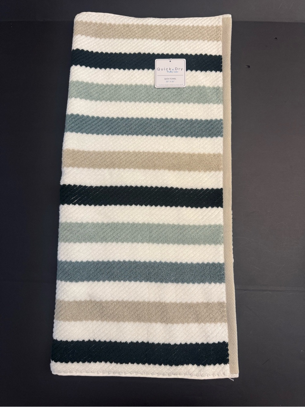 8pc TRULY LOU Quick Dry 100% Cotton Stripe Bath Towel Set -Shades of Green/Taupe - Picture 7 of 8
